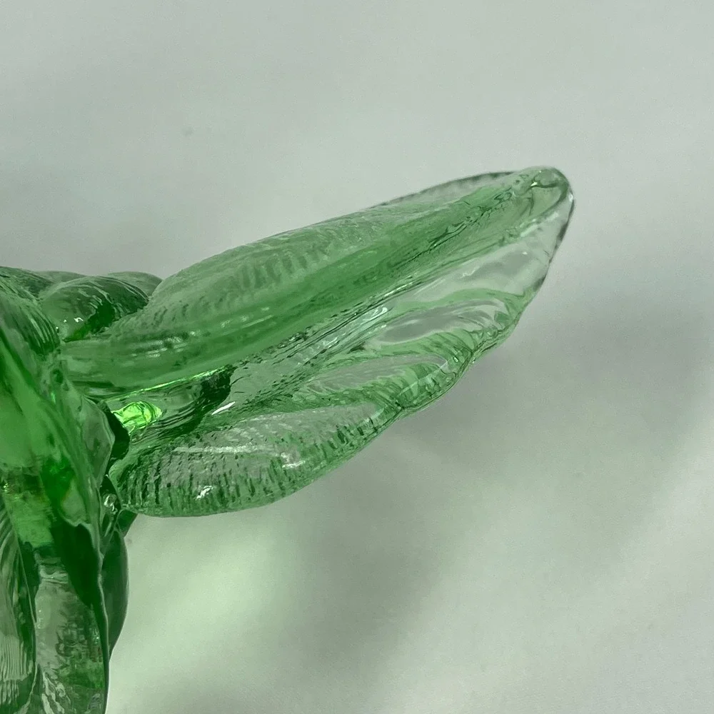 VTG LG Wright Green Glass Hen on Nest Split Tail Turned Head 6.5 Candy Dish